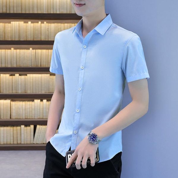 

2021ing summer new short sleeve shirt men's business professional korean solid iron casual shirt, White;black