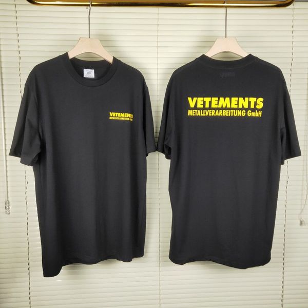 

men's and women's newvetements 18ss vtm fluorescent yellow slogan short-sleeved letter logo t-shirt, White