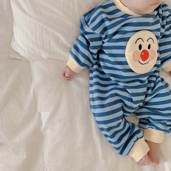 

autumn 2020 children clothing new korean leisure stripe round collar romper boy girl long sleeve jumpsuit, Blue