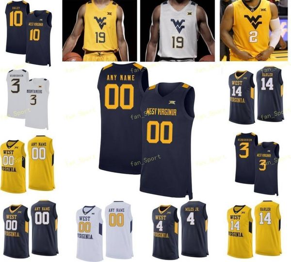 

ncaa college wvu west virginia mountaineers basketball jersey 21 wesley harris 22 sean mcneil 3 gabe osabuohien 30 spencer macke custom stit, Black