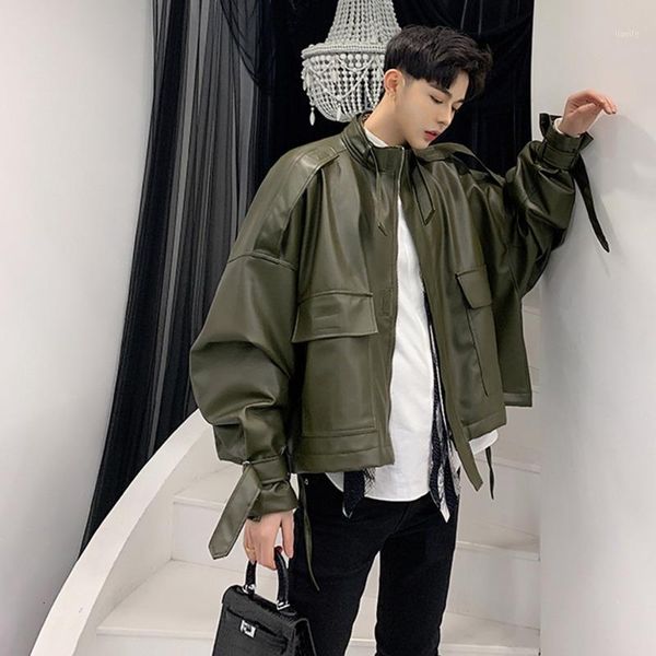 

ewq / men's clothing loose bat sleeve pu leather clothing oversize short style coat for women and men 2020 autumn winter 9y00021, Black;brown