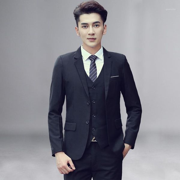 

men's spring and autumn men's suit suit south korean slim fit three piece wedding dress man1, White;black