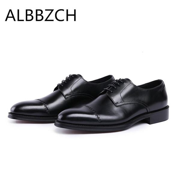 

new men's round toe lace up genuine leather wedding shoes men derby business dress shoes fashion sewing design office work, Black