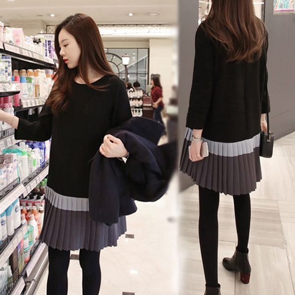 

autumn new medium and heart machine women's large color matching long sleeve loose t-shirt for students