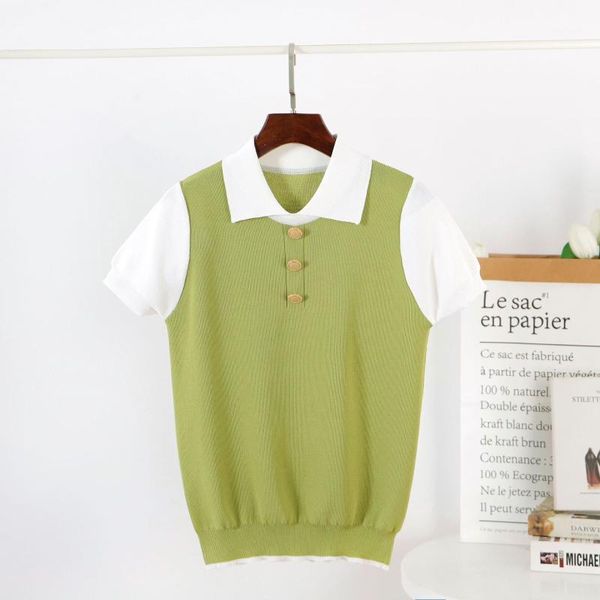 

women girl summer short sleeve pullovers turn down collar knitted slim cute sweet shirts outwear jumper for office work1, White;black
