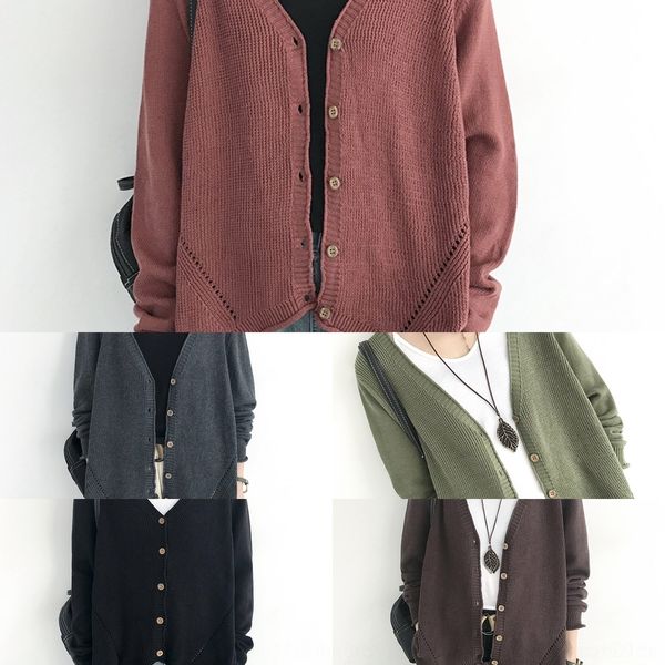 

y5gft spring and autumn 2020 new leisure knitted sweatercoat women's loose v-neck large cardigan sleeve short thin long sweatersweate, White;black