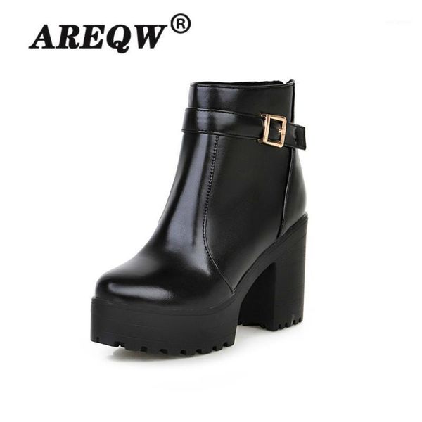 

women's boots the new winter round head fashion belt buckle mid heel boots women's shoes1, Black