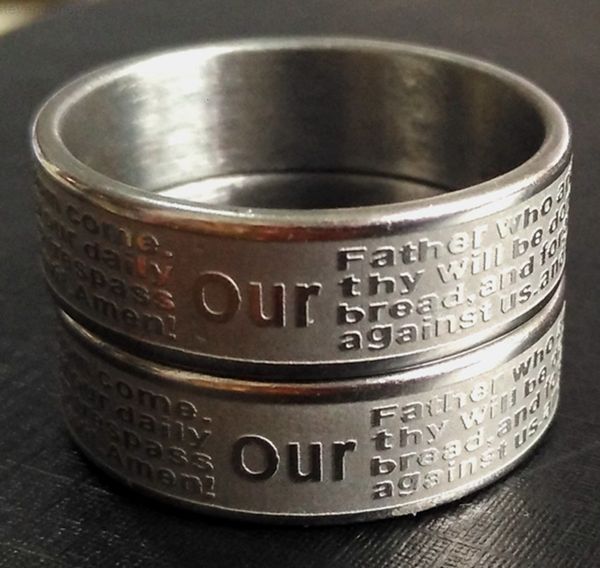 

stainless 30factory english etched lords prayer silver steel religious jesus faith bible rings wholesale men women jewel