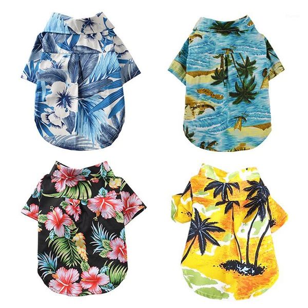 

pet summer hawaii beach flower shirt for cat / dog coats puppy overalls thin short sleeve clothing coconut tree / flower pattern1
