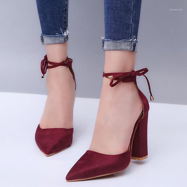 

dress shoes drop pumps women high heels ladies lace up point toe party wedding pump black woman 35-43 chaussures1