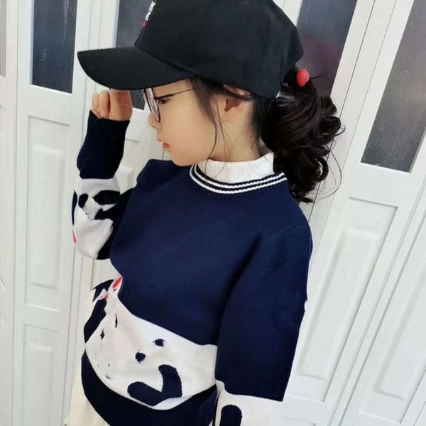 

letter g01749 spring new big pullover stitching children's t-neck sweater, Blue