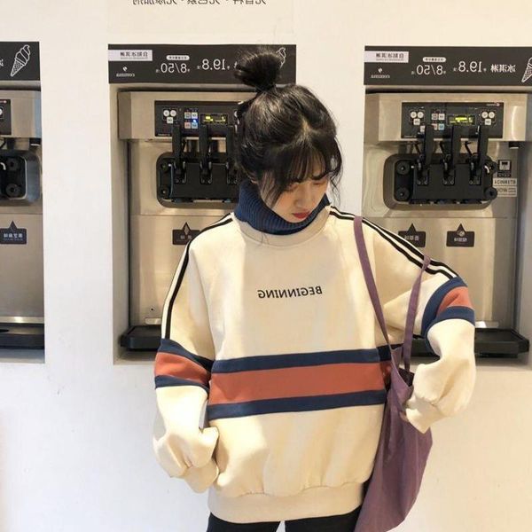 

autumn streetwear winter plus clothes women sweatshirt sleeve oversize long velvet harajuku hoodie turtleneck usefu, Black