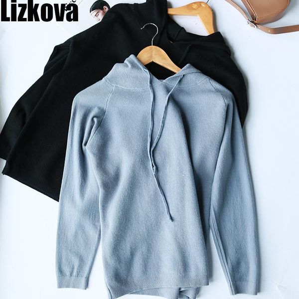

lizkova blue hooded pullover sweater women loose knitted sweater autumn 2020 harajuku style casual jumpers, White;black