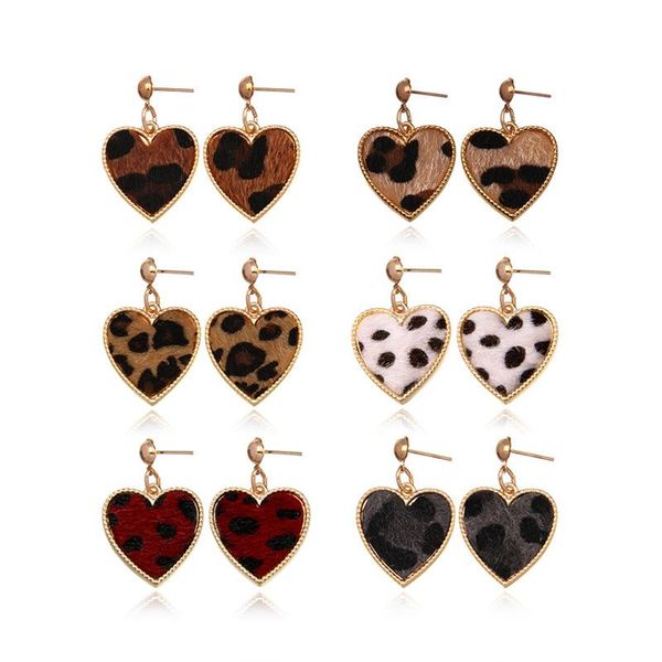 

dangle & chandelier e7886 leather leopard heart earrings 2021 valentine's day fashion boutique jewelry valentines gift wholesale, Silver
