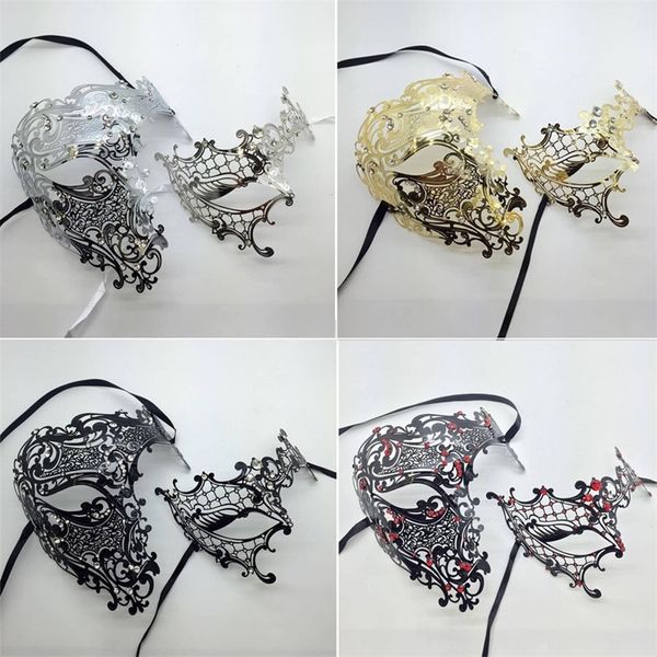 Casal amantes Filigree Filigree Half Skull Um olho Venetian Masquerade Masquerade Máscara De Partido Fato De Prom Cosplay Mask Par Atacado Y200103