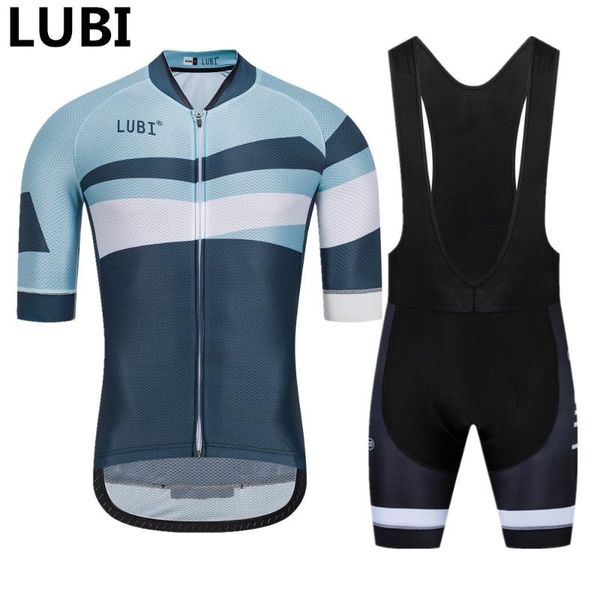

lubi men summer pro cycling jersey set quick dry wear sponge pad breathable mtb tights clothes kits bike clothing road suit, Black;blue
