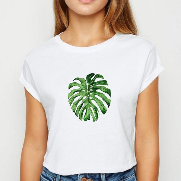 

leaves and cactus tshirt ulzzang spring summer ropa mujer t shirt women easy matching show thin tee round neck t-shirts, White