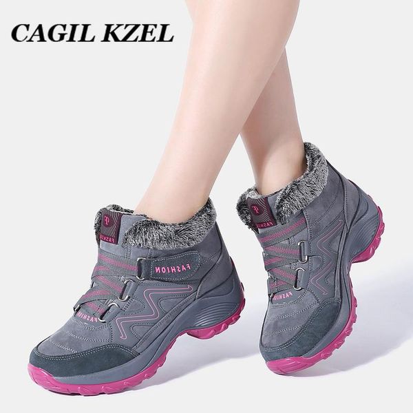 

cagilkzel 2020 winter women snow boots women warm push ankle boots female high wedge waterproof rubber hiking shoes, Black