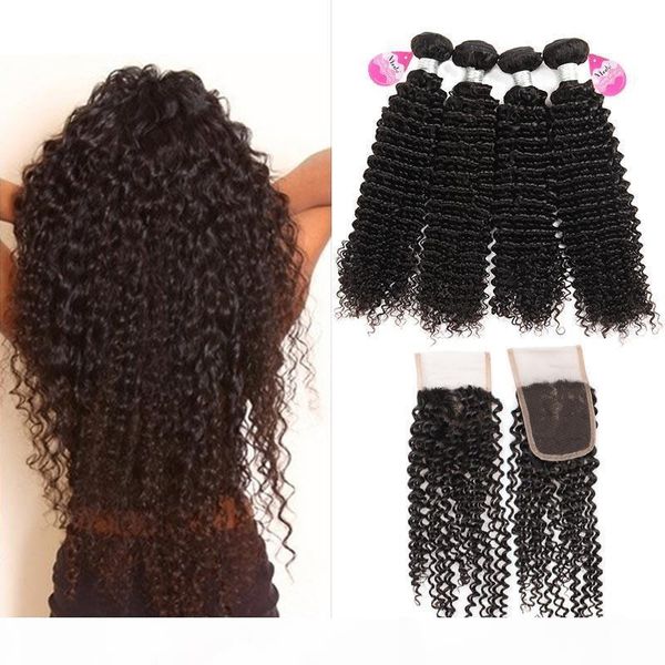

brazilian afro kinky curly human hair weave with lace closure unprocessed human hair weft deep curly virgin hair weft, Black