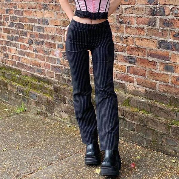 

striped pants women y2k fashion all-match casual gothic high-waist straight-leg pants street clothing korean trousers 2021 new1, Black;white