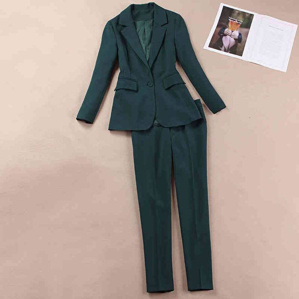 

women's two piece pants ladies suit spring and autumn fashion casual female professional dark green jacket two temperament pants axbo, White