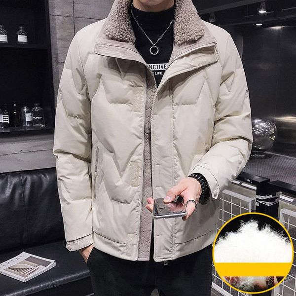 

2020 new 80% white duck down jacket lamb fur collar coat plus size men homme winter thick cold resistance parka casual, Black