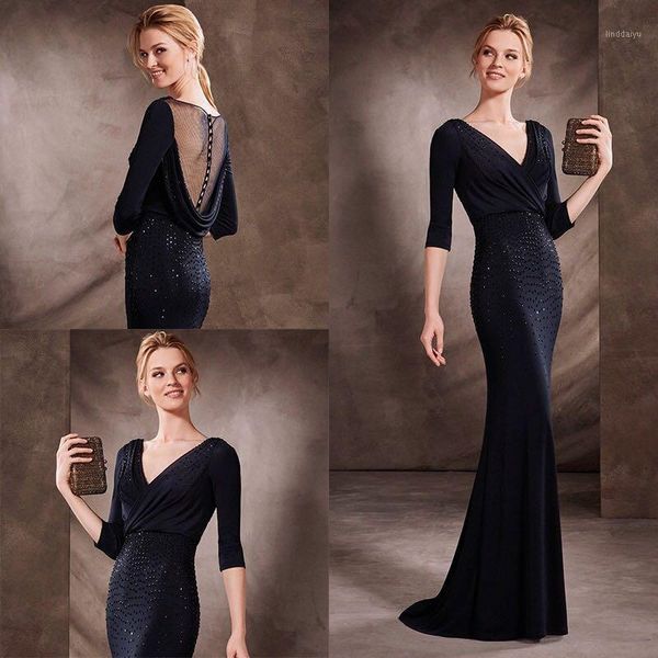 

vestidos de festa vintage elegant long mermaid evening dresses black beading illusion back prom party gowns formal dress1, White;black
