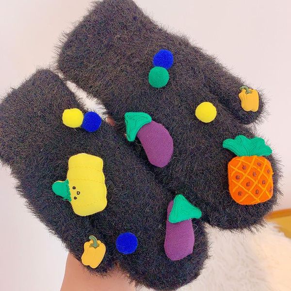 

five fingers gloves winter women vegetables and fruits full finger warm christmas mittens girls extensible material size, Blue;gray