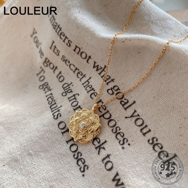 

louleur 925 sterling silver flower necklace send to mom elegant lotus pendant necklace female fine jewelry gift for mother's day q0531