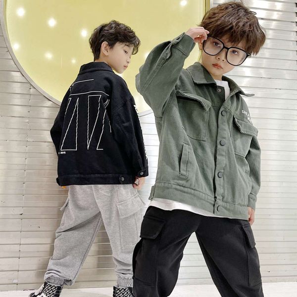

zhongda 2021 new boys' spring denim foreign sle children's cardigan coat fashion eol8, Black