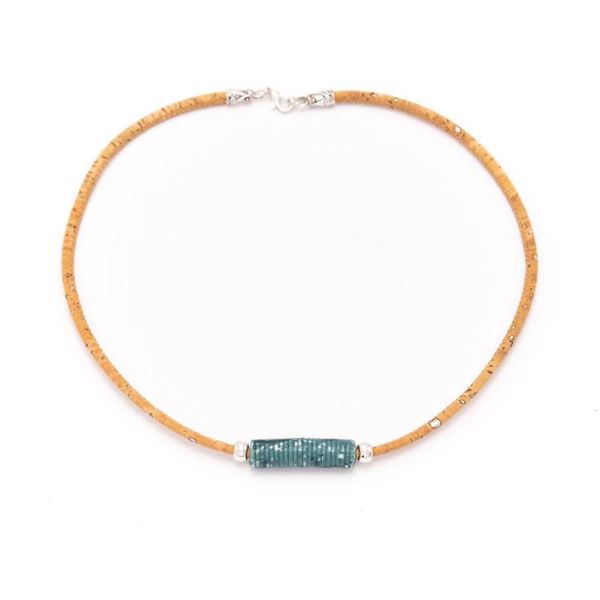 

pendant necklaces natural cork made colored ceramic tube women necklace vintage handmade original wooden jewelry n-207, Silver