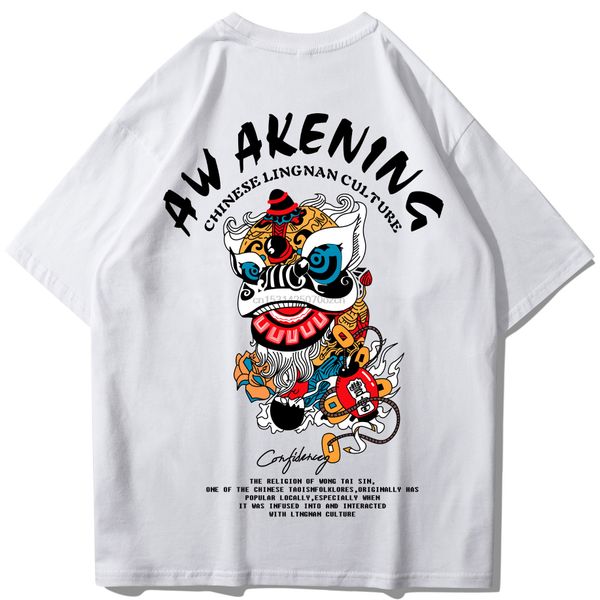 

men's youthful vitality style lion dance print short sleeve summer 100% cotton fashion male xxxl hoodie designers t shirts sweatshirt