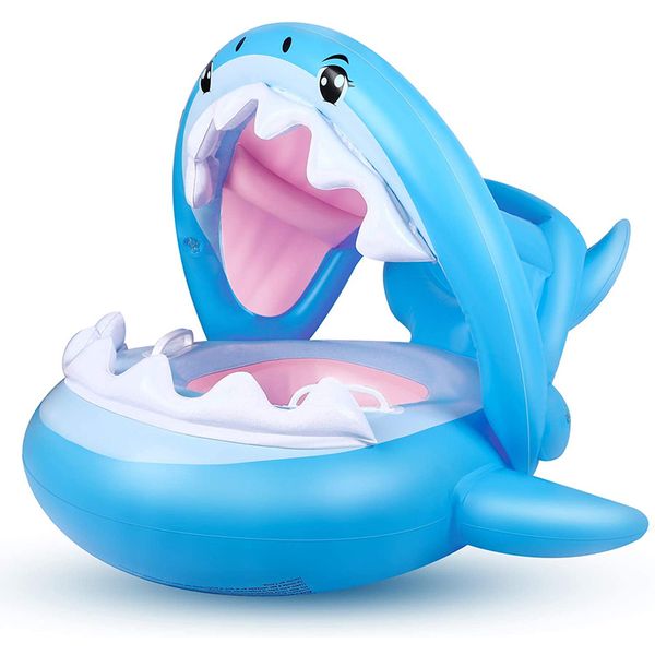 Outras piscinas Spashg tubarão com anel de assento de dossel inflável natação crianças removíveis baby wh0459