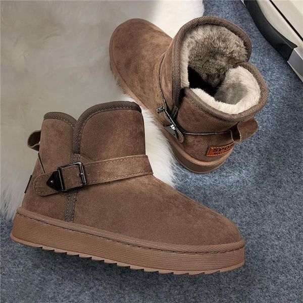 

boots women winter plush velvet snow warm furry fluffy platform shoes fashion wild slip on ankle demonia 2021 black