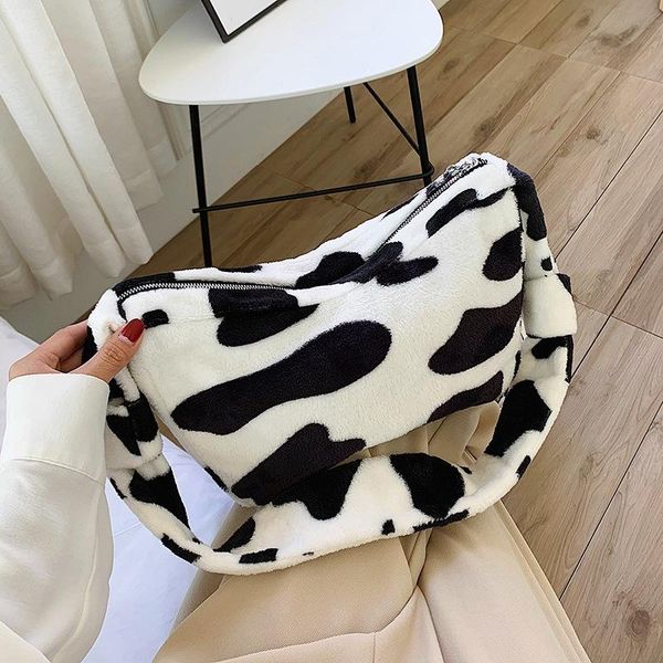 

2020 new women faux fur shoulder bag handbag lady leopard print handbag female party small girls tote bag furry fluffy