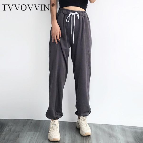 

tvvovvin autumn new women's loose casual pants straight leg-tied sweatpants elastic high waist terry cotton trousers k52c1, Black;white