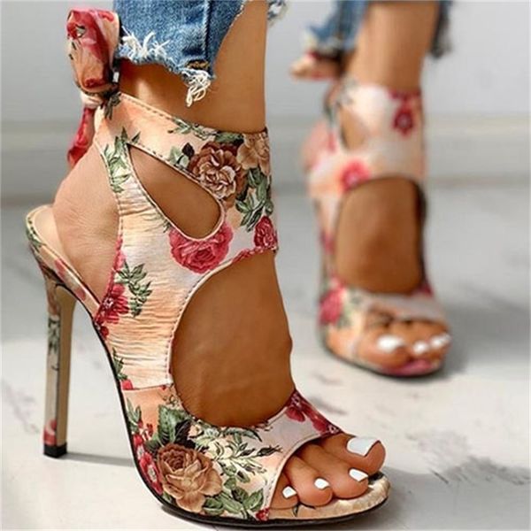 

2021 new women's sandals floral ladies hollow-print peep-toe brace thin heels summer 's shoes pyah 1kpp, Black