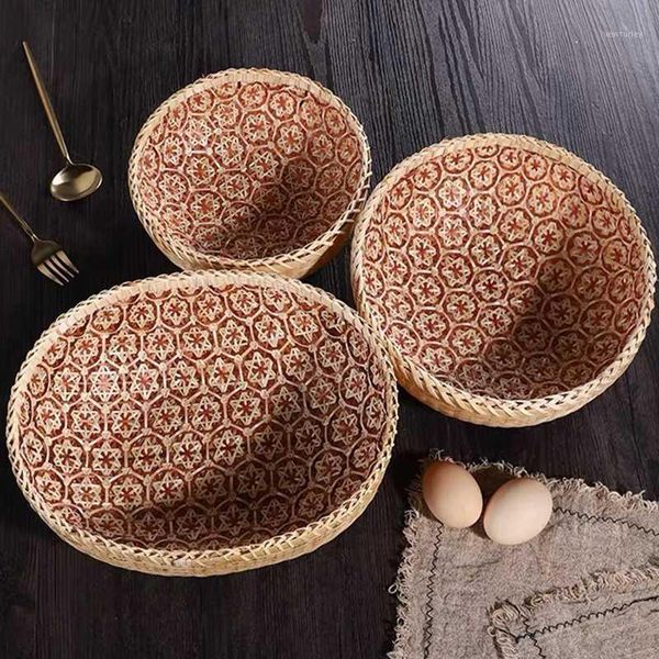 

kitchen storage & organization basket household fruit snacks dry tray handmade bamboo woven retro chinese style home furnishings1