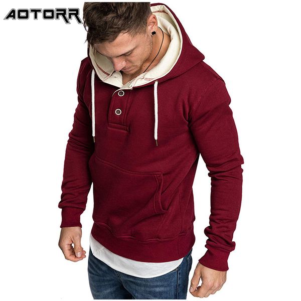 

men's hoodie autumn fashion button stand collar solid color sweatshirt mens casual fleece warm sports pullover men kg-1578, Black