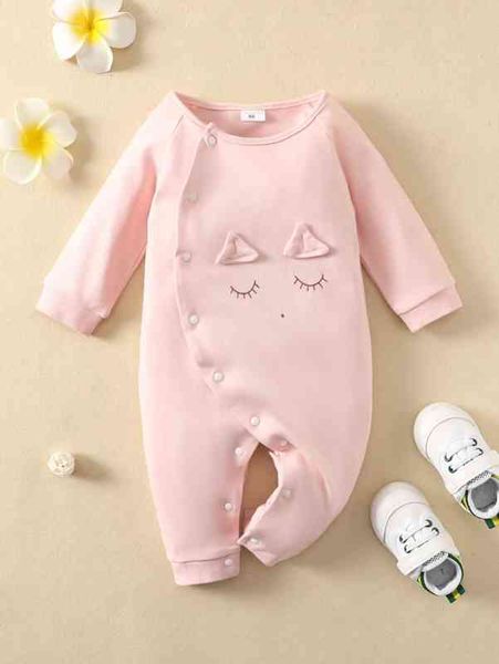 

baby eyelash print 3d ear design raglan sleeve jumpsuit she, Blue