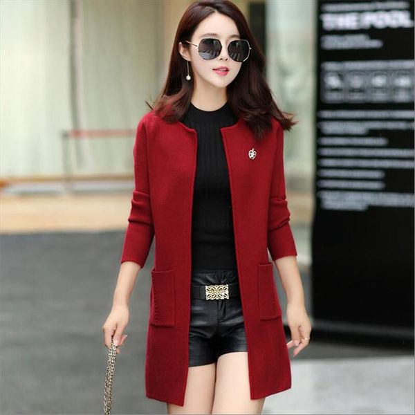 

2020 autumn and winter cardigan with pockets womens clothing soft and comfortable coat knitted v neck long cardigan female, White;black