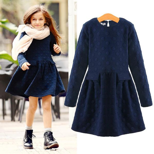 

girls winter dresses elegant thicken kids dresses for girls warm cotton children clothes clothing autumn winter 7-16y pink blue, Red;yellow