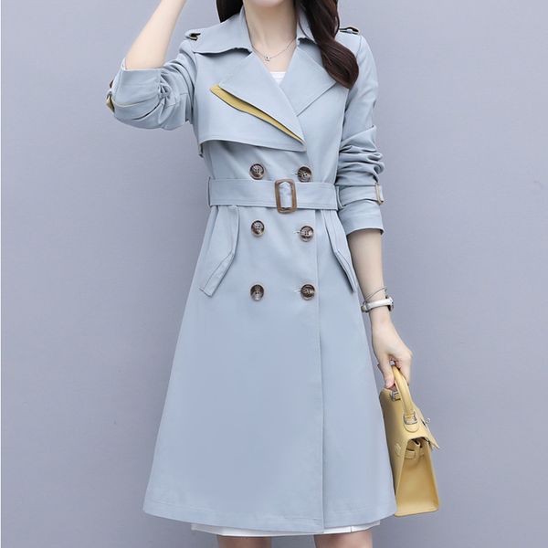 

2021 lean autumn female new arrival double breasted trench coat solid office c49y, Tan;black