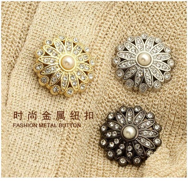 

flower metal gold buttons with pearl diamond rhinestone for clothing dress needlework women diy suit jeans sewing but bbypsj, Blike;white