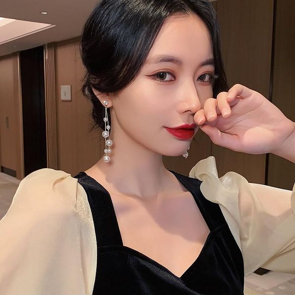 

elegant pearl tassel unusual earrings women's earrings 2021 trend party dangle girls' unusual accessories jewelry, Silver