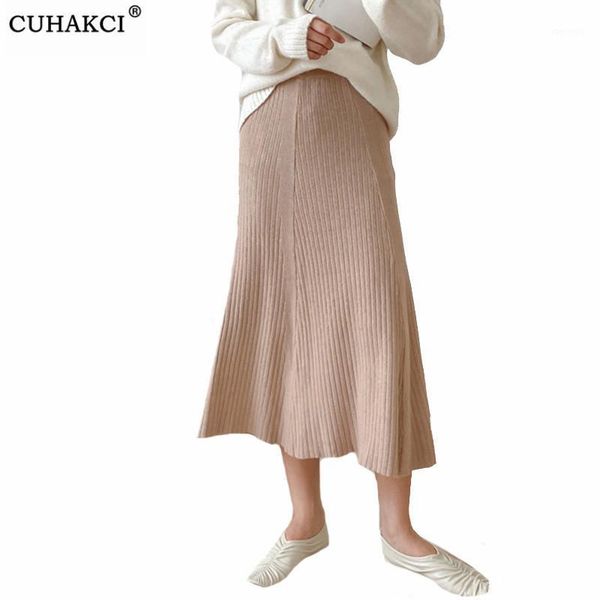

cuhakci wrapped pleated skirt khaki cotton women loose skirt large size autumn mid-calf casual skirts high waist1, Black