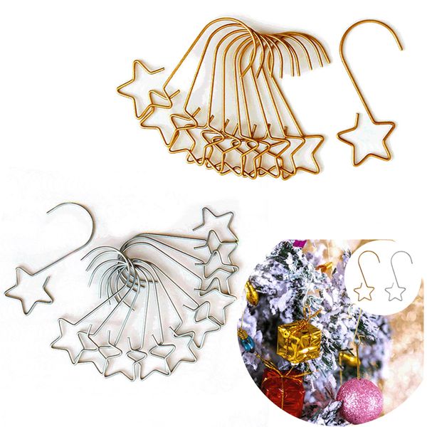 

hanging 20pcs/lot wreath hooks for christmas tree pendant ornament metal star decorations hook xmas home decor