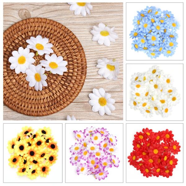

decorative flowers & wreaths 50pcs artificial spring gerbera daisy heads sunflower diy cake/wedding party decoration craft
