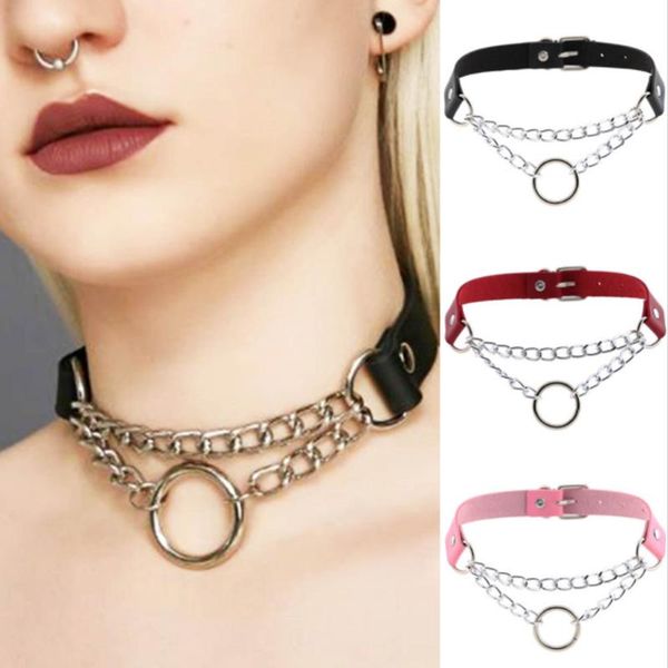 

chains harajuku black goth choker necklace pu leather punk rock collar bondage gothic jewelry party accessories, Silver