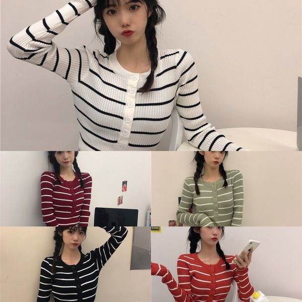 

bvs0m women's bottom coat spring and autumn korean version self-cultivation foreign stripes tight sweater of show style thin sweater, White;black